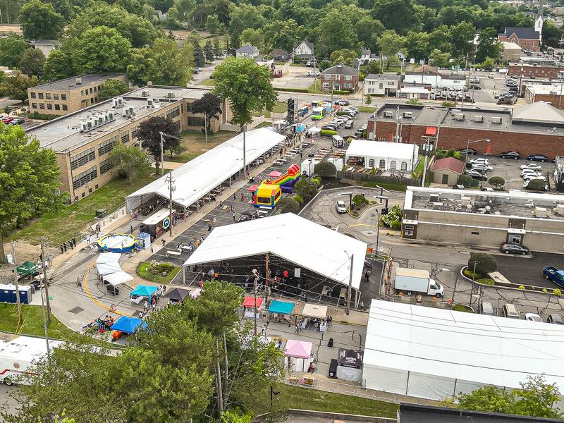 Aerial view of Rock the Block in the South Euclid Food Truck Park.